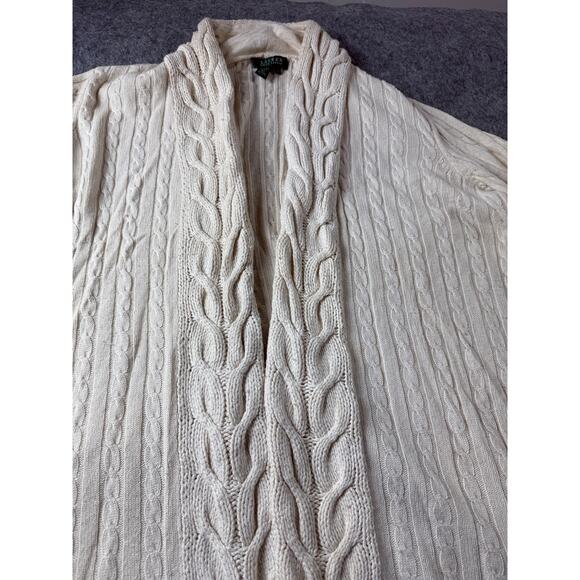 Ralph Lauren Cardigan Sweater Cable Knit Silk Cashmere Size XL Cream READ - Picture 6 of 16